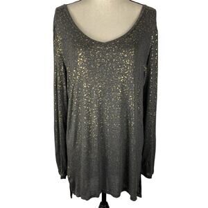 Halogen V neck Tunic Top Long Sleeve Pullover Shirt Womens Size XL Petite Gray